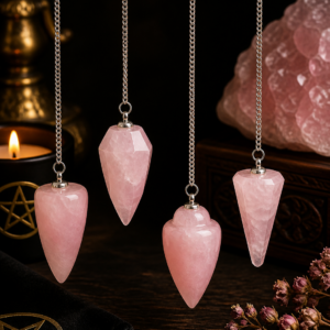 péndulo cuarzo rosa amor equilibrio emocional energía