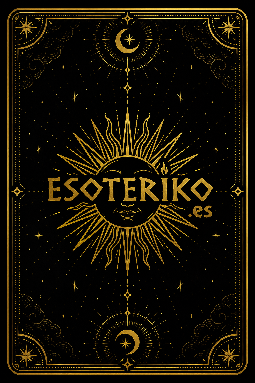 Reverso de carta de tarot de Esoteriko con diseño negro y dorado, símbolos lunares y estrellas.