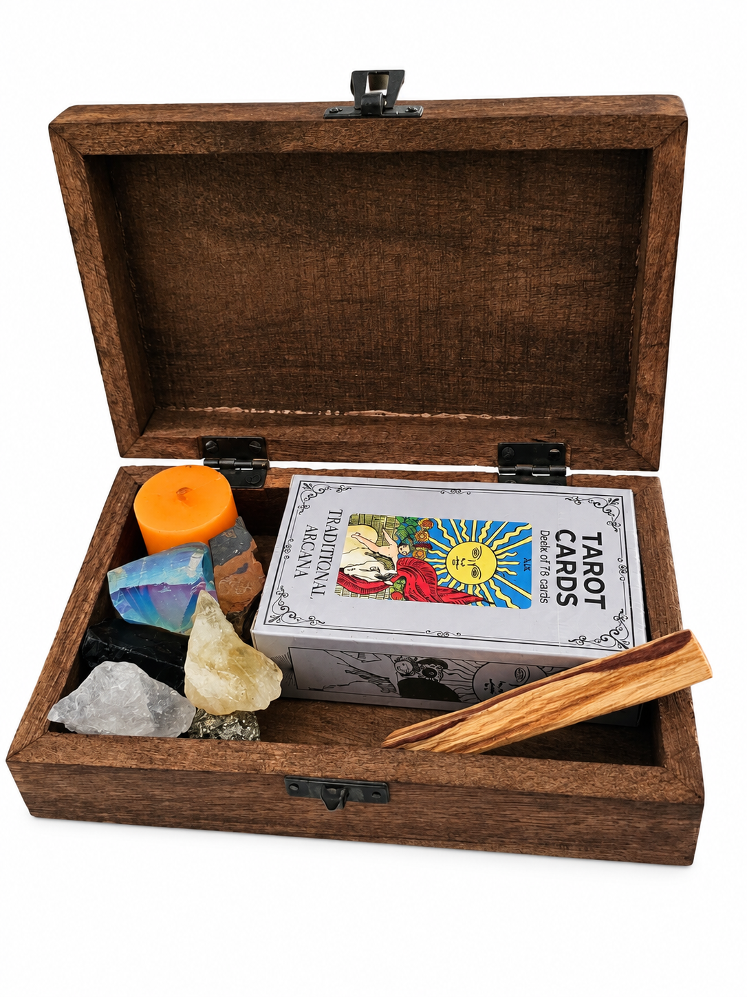 Caja de madera Mano de Fátima para tarot y minerales