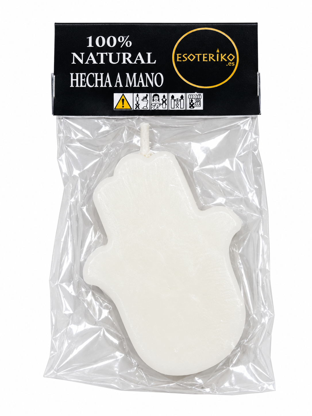 Detalle Vela Mano de Fátima blanca artesanal